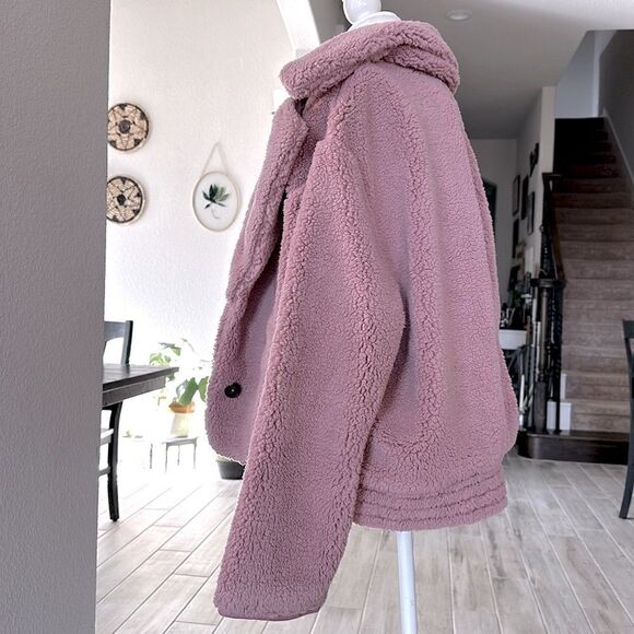 NWT Free People Joplin Cozy Jacket Smoked Pink Faux Fur Slouchy Relaxed Collar - Picture 14 of 17